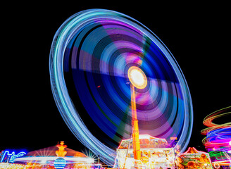 Night Amusement Park with Light Trails
