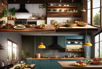 visual comparison quick meals versus homemade dishes highlighting colorful presentation, bowl, plate, sandwich, salad, pasta, rice, vegetable, fruit