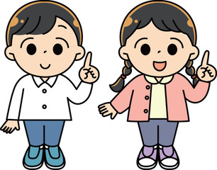 説明をする男の子と女の子のセット