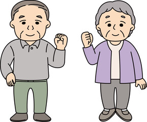 ガッツポーズをするシニア男女