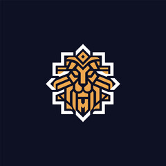Square lion head vector logo design