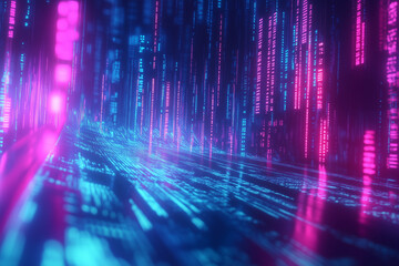 Pulsing Neon Data Streams Flow Through a Futuristic Digital Space