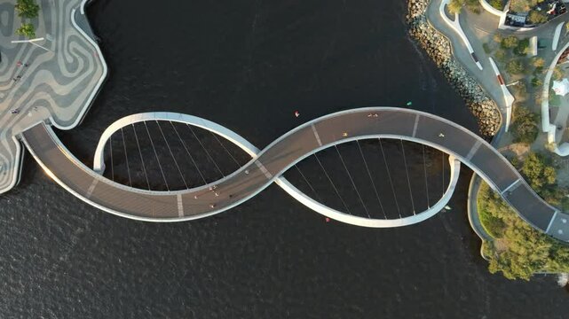 Aerial shot of a foot bridge in Elizabeth Quay Western Australia