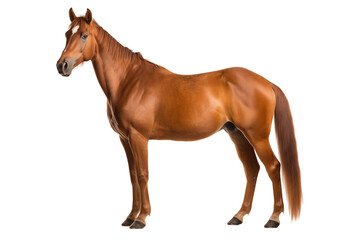 Fototapeta premium Beautiful Chestnut Horse Standing Tall Against A White Background With Graceful Stance