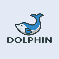 Dolphin logo with a combination of blue, black, white.