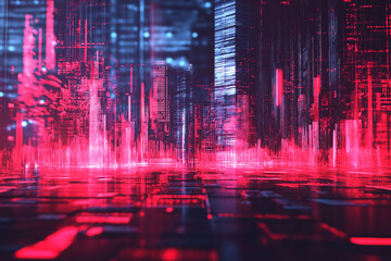 Fototapeta premium Digital Glitch Effects Over a High-Tech Techno Grid in a Futuristic Abstract