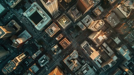 Aerial top view of downtown district buildings in day light.