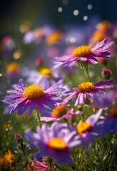 Fototapeta premium vibrant close ups blooming wildflowers bathed bright sunlight showcasing vivid colors intricate petal details, blossom, garden, flora, spring, nature