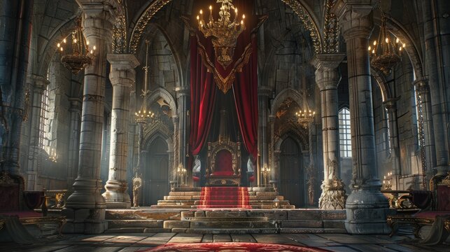 Fantasy medieval throne room in the castle.