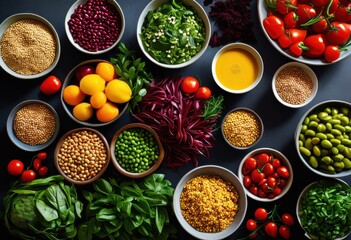 vibrant plant based meal prep displayed colorful surfaces showcasing fresh ingredients culinary creativity, appetizing, bowls, cuisine, dishes, food