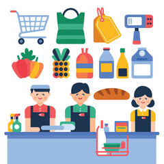 illustrations vector sale offer supper market items icon  for juice and basket ,label ,price , fruits , others 
