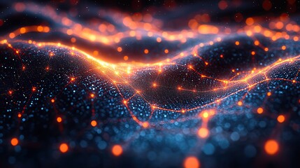 A 3D illustration of a big data background, focusing on AI and cybersecurity with an abstract technology design.