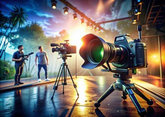 Dynamic lights camera action animation showcasing a vibrant film production scene with motion effects