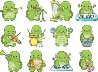 Obraz premium Kawaii turtle daily life sticker cute. Cute turtle mascot illustrations.