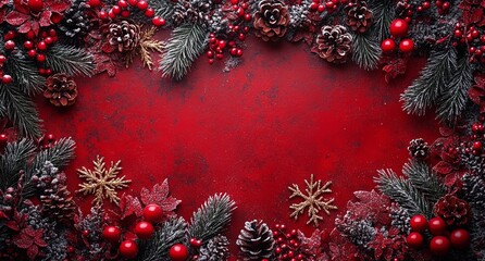 A festive red frame adorned with intricate snowflake patterns and a glossy finish