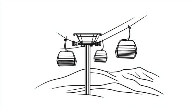 black and white ski lift over mountains clip art preview