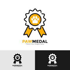 Paw medal logo vector template. Suitable for Animal competition, vector on isolated white background, paw graph symbol for pet and veterinary