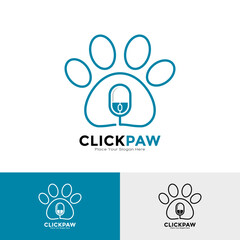 Cursor mouse Pet Paw Click Internet Website Logo Design Template. Suitable for technology, pet and business