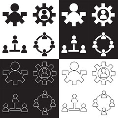 Collaboration icon collection set. Containing idea, teamwork, puzzle, online, work shift, management, leadership icon. Isolated on white and black background. Vector illustration EPS 10