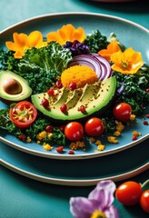 vibrant vegan meals displayed colorful plates featuring variety fresh ingredients eye catching arrangements healthy eating, food, vegetables, fruits, salad