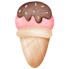 Cute ice cream watercolor painting.