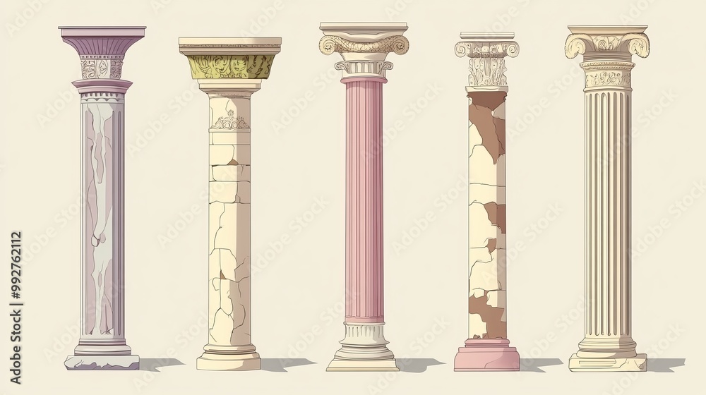 Canvas Prints cartoonish pillars and antique architecture columns reminiscent of ancient roman temples. a collecti