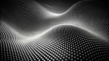 3D abstract monochrome background with dots pattern modern design, technology theme, dimensional dotted flow in perspective, big data, nanotechnology. Futuristic motion dots perspective backdrop