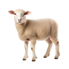 Fototapeta premium Full Body View Of A Cute White Lamb Standing On White Background