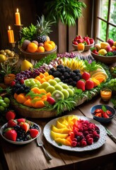 vibrant array assorted food selections featuring fresh colorful delicious tempting desserts brightly styled table, assortment, buffet, banquet, celebration