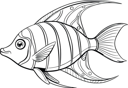 recommend clip art: Angelfish line art vector illustration on white background.