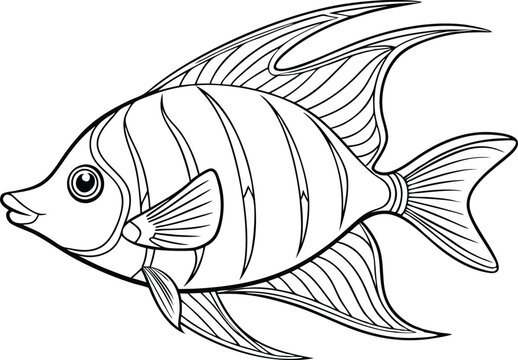 recommend clip art: Angelfish line art vector illustration on white background.