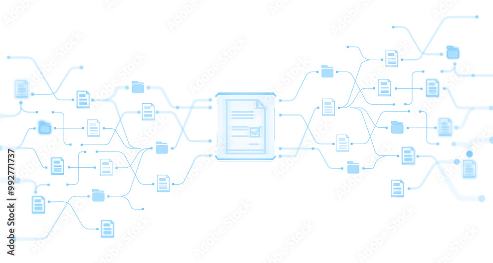 Poster digital document and folder icons interconnected. isolated on white background. concept of file orga