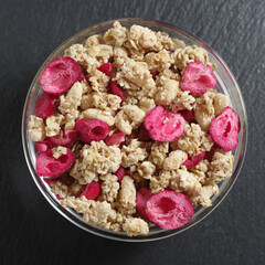 Muesli in glass bowl