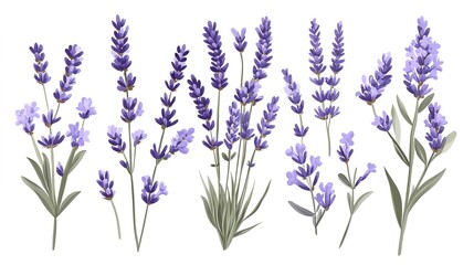 A set of lavender sprigs. Vector illustration isolated on a white background. 