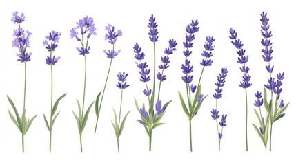 A set of lavender sprigs. Vector illustration isolated on a white background.  