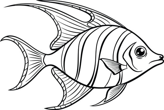 recommend clip art: Angelfish line art vector illustration on white background.