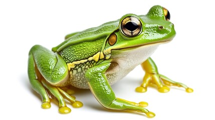 Obraz premium A closeup of a green frog isolated on a white background 