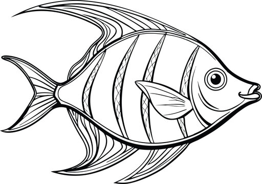 recommend clip art: Angelfish line art vector illustration on white background.