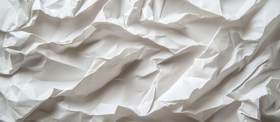 Obraz premium A close-up view of crumpled white paper, showcasing its textured surface and depth through intricate folds and shadows.