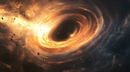 Obraz premium 10. A mysterious cosmic anomaly, like a black hole or wormhole, depicted with swirling light and gravitational distortions
