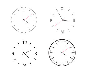 Wall clock. Simple wall clock. Minimalist watch. Classic design wall clock. Analog clock. Vector illustration
