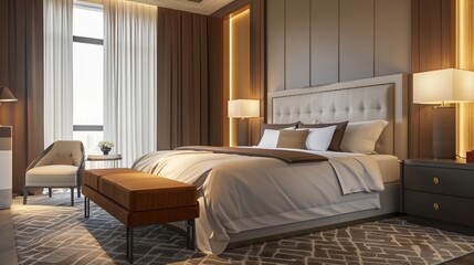 Luxury hotel room modern comfortable interior.