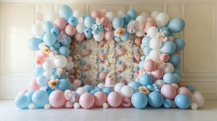 バルーンと花で装飾した室内