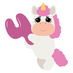 Birthday party invitation with baby unicorn