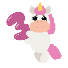 Birthday party invitation with baby unicorn