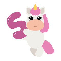 Birthday party invitation with baby unicorn