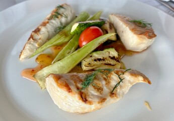 delicious grilled chicken fillets with celery