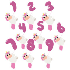 Obraz premium Birthday party invitation with baby unicorn