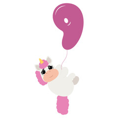 Birthday party invitation with baby unicorn