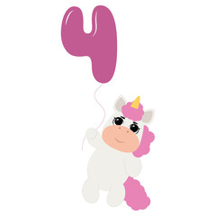 Birthday party invitation with baby unicorn